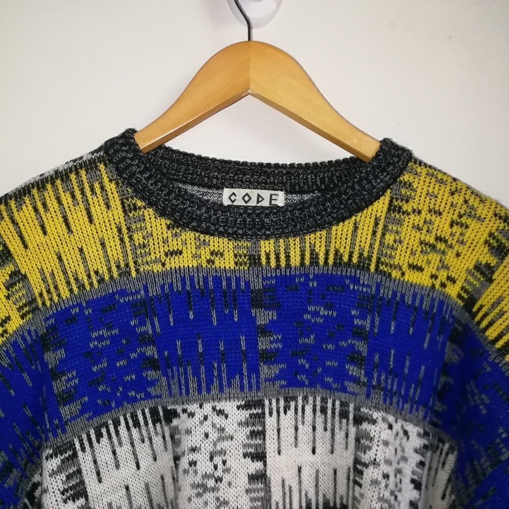 𝅺VINTAGE Y2K Primary Multicolored Stripes Knitted Crewneck Sweater Size XL - Picture 4 of 13